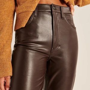 Abercrombie Dark Brown Vegan Leather 90s Straight Pants